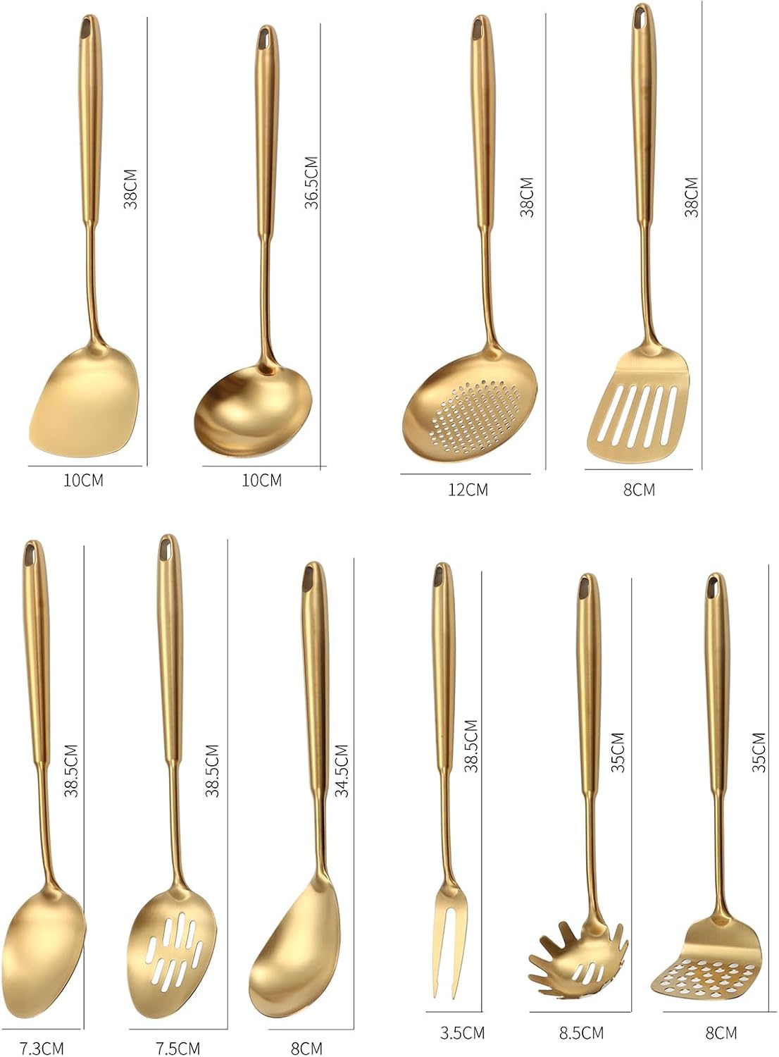 Gold Kitchen Utensils Set Dishwasher Safe with Utensil Storage Bucket 11 Piece Kitchenware Cookware Set Stainless Steel Cooking Utensils Set Stainless Steel with Heat Resistant Handle