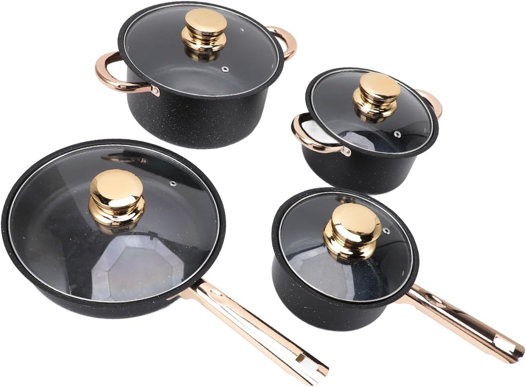 Asixxsix Cookware Set, Good Heat Conductivity Stainless Steel Pots and Pans Set Non Stick, Long Life Cooking Utensils with Glass Lids, for Kitchen, Cooking