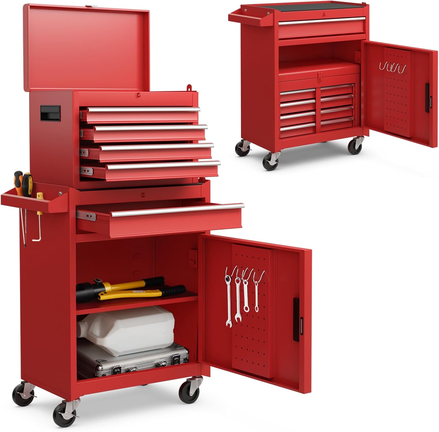 S AFSTAR 5-Drawer Rolling Tool Chest, High Capacity Tool Storage Cabinet with Lockable Wheels, Adjustable Shelf & Anti-Slip Liner, Detachable Tool Box Organizer Tool Cabinet for Garage Workshop (Red)