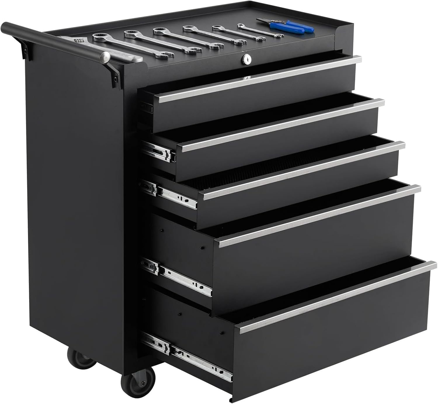 OUTLANE Heavy Duty 5 Drawers Tool Storage Cabinet, Rolling Tool Chest with Lockable Wheels, Side Handle, Portable Tool Cabinet Organizer for Warehouse, Workshop & Repair Shop