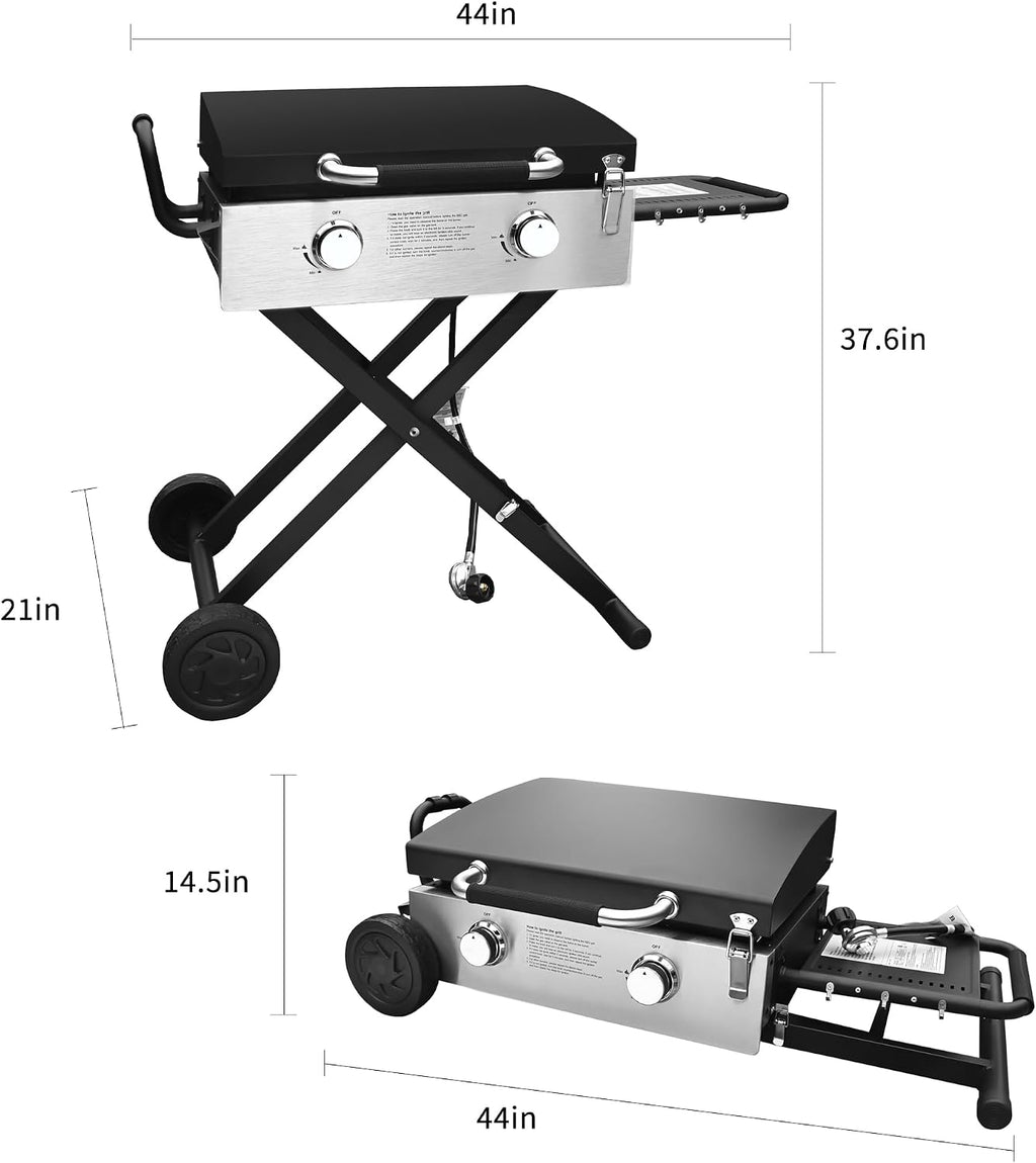 30' Flexible Portable Propane Gas Griddle with Lid – 2 Burners 30,000 BTU Cooking Area Station, 30 Inch Large Griddle with Side Prep Shelf & Rear Grease System for Outdoor BBQ & Camping