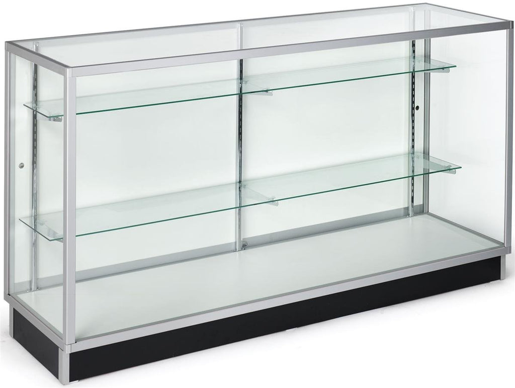 Displays2Go Free‑Standing Glass Display Case, 70' Retail Glass Showcase with Locking Sliding Doors & Aluminum Frame (IEV6WKD)