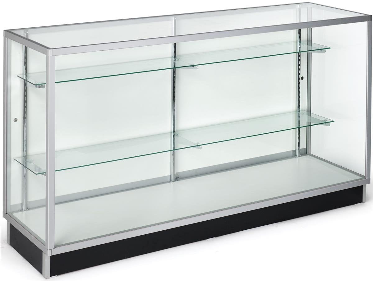 Displays2Go Free‑Standing Glass Display Case, 70' Retail Glass Showcase with Locking Sliding Doors & Aluminum Frame (IEV6WKD)