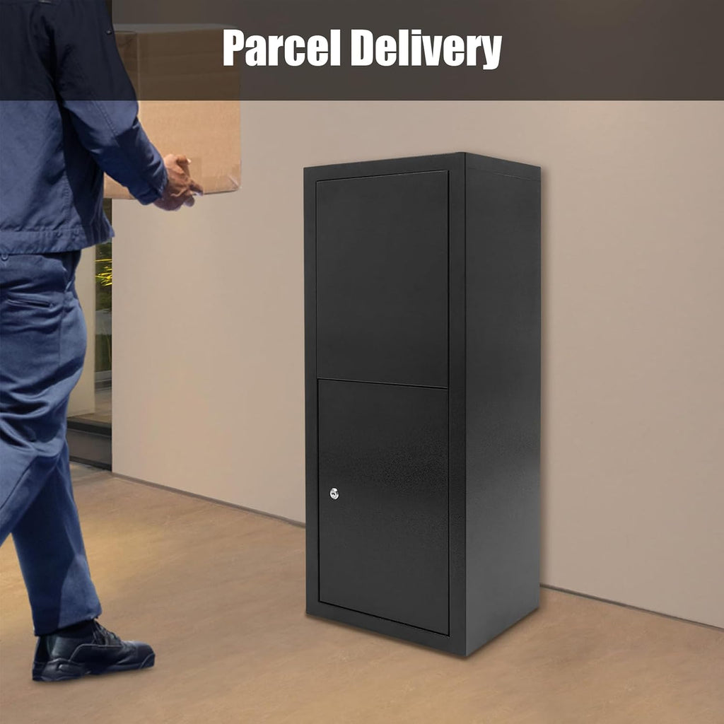 Package Delivery Box, Outside Curbside Mailbox, 0.8mm Thickness Large Anti-Theft Boxes Edges Without Burrs Carbon Steel Mailbox w/2 Keys, Black(Floor Standing)