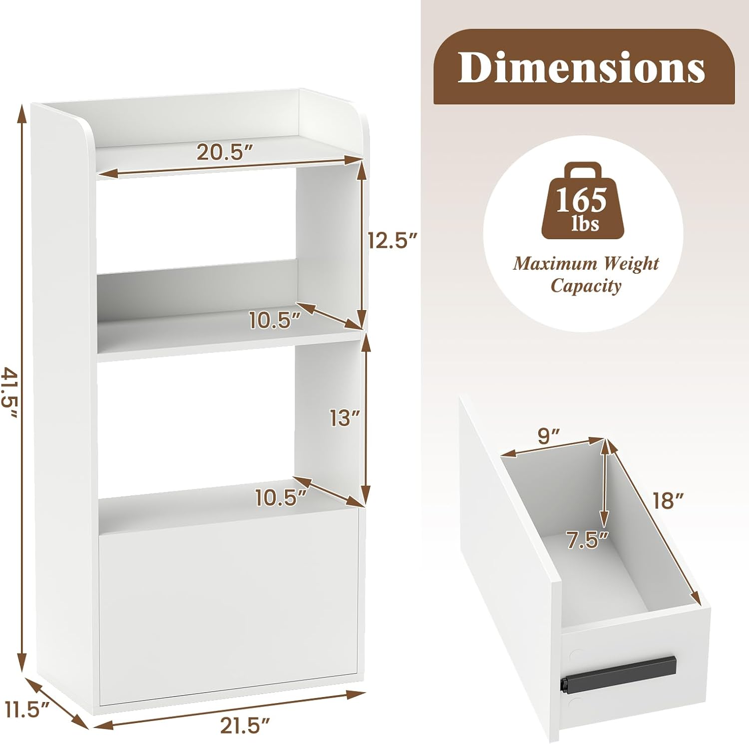 Giantex Bookshelf with Drawer Set of 2, 3-Tier 41.5' Tall Bookcase with Open Shelf, 2 Anti-Tipping Kits, Freestanding Storage Cabinet Display Shelf for Living Room, Bedroom, Office, White