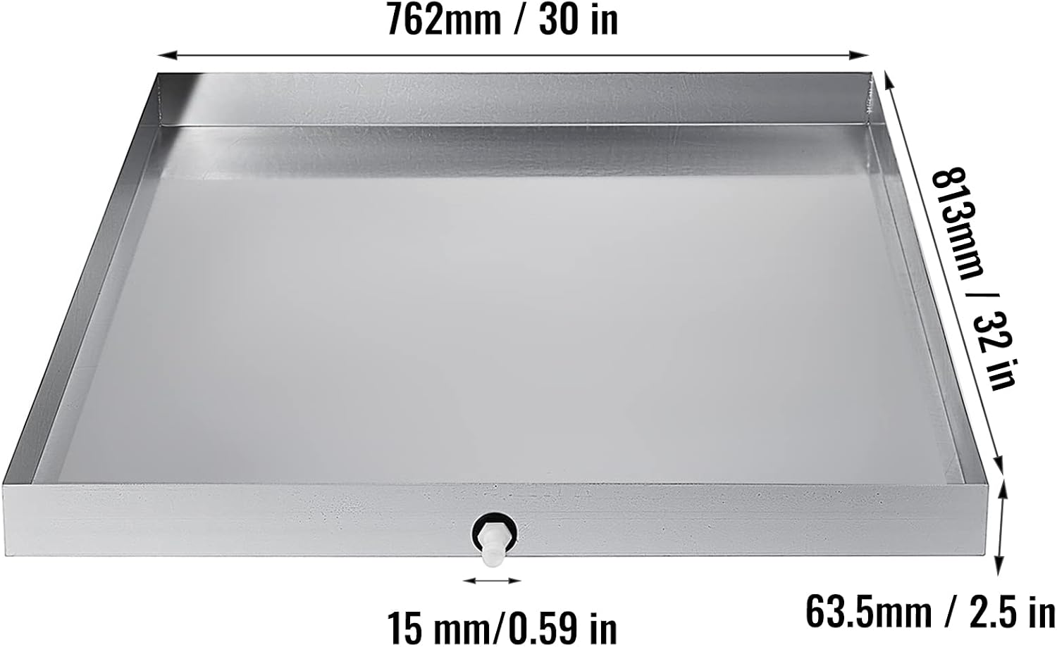 VBENLEM 32 x 30 x 2.5 Inch Washing Machine Pan 18 GA Thickness 304 Stainless Steel Heavy Duty Compact Washer Drip Tray with Drain Hole & Hose Adapter