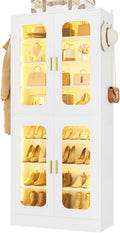 Cyclysio 67' Display Cabinet with PC Doors & LED Lighting - 8-Tier Storage Cabinet with 330lb Capacity & Adjustable Shelves for Entryway, Bedroom (White, Set of 1)