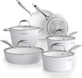 Nonstick Ceramic Cookware Set, Induction & Dishwasher Safe Scratch-Resistant Pots and Pans Set with Glass Lids 10 Pieces, White