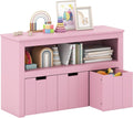 HONEY JOY Kids Toy Storage Organizer, Children Daycare Shelf, 3 Wooden Toy Box w/Wheels, Toddler Classroom Display Cabinet for Playroom, Nursery, Kindergarten (Pink)