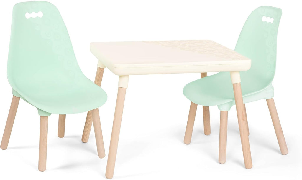 B. toys – Table and Chair Set – Furniture for Toddlers – 1 Craft Table & 2 Chairs – Natural Wooden Legs – Mint – 3+ Years
