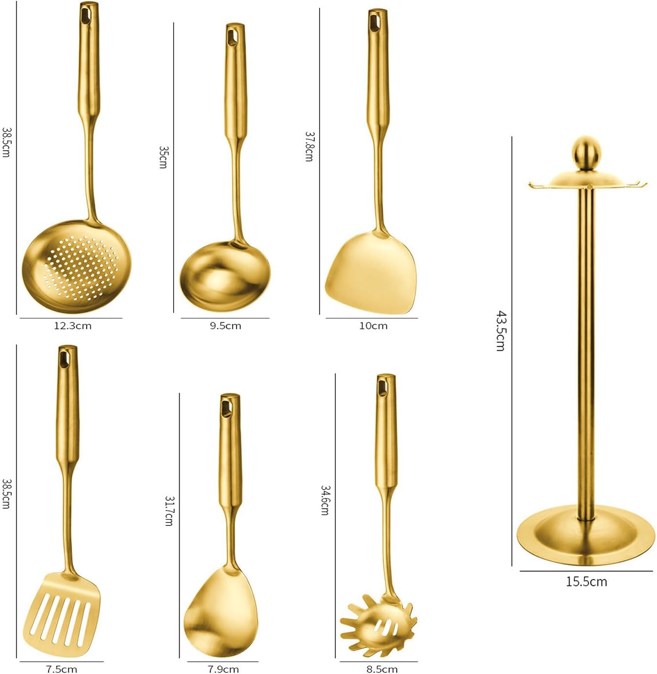 Gold Cooking Utensils Set Stainless Steel Non-stick Heat Resistant Ceramic Handle 7pieces Kitchenware Cookware Set Kitchen Tools Set With Utensil Holder Dishwasher Safe Easy To Clean