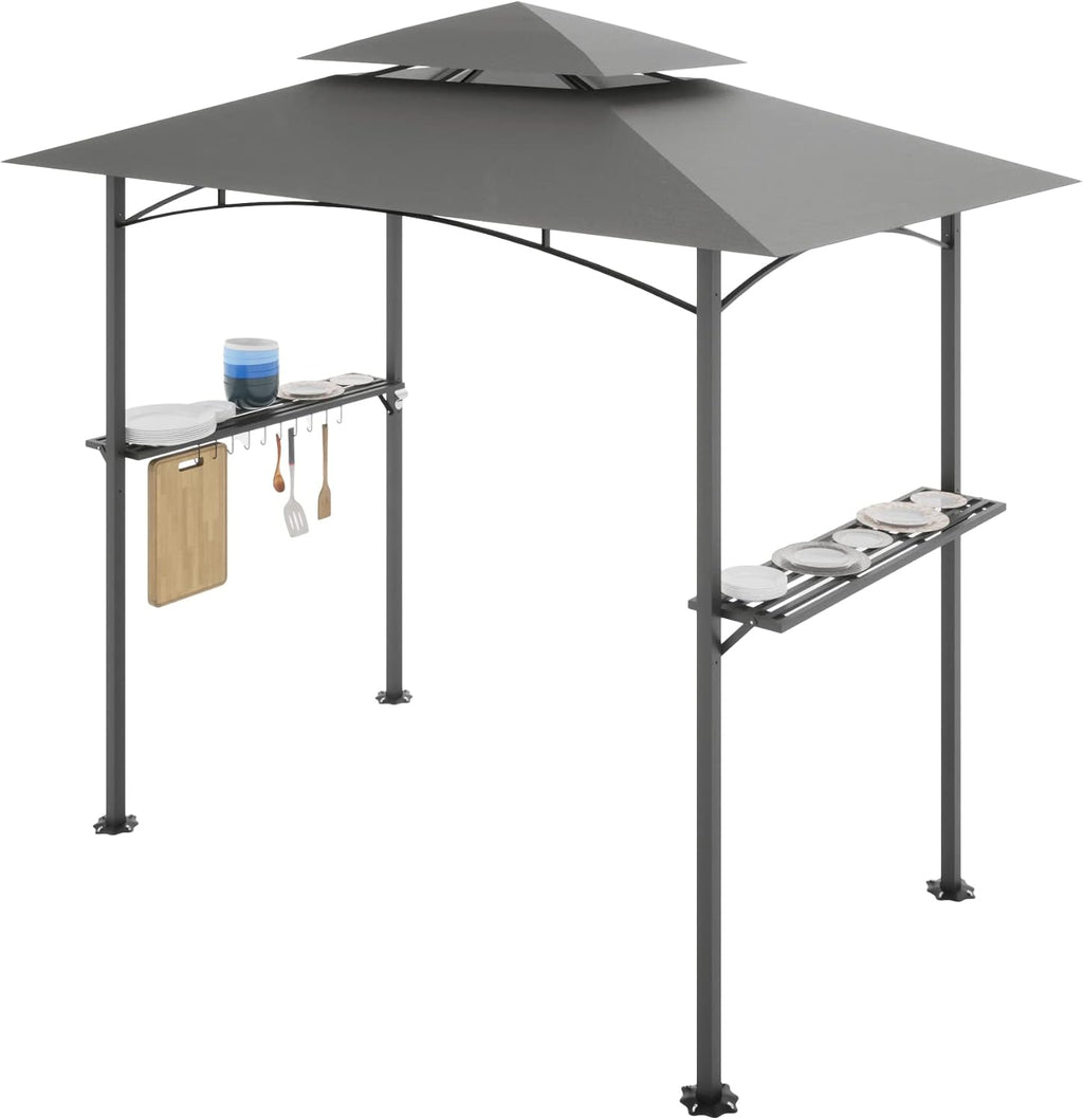 8X 5 FT Grill Gazebo Grill Canopy Double Tiered BBQ Gazebo Outdoor BBQ Canopy, Gray