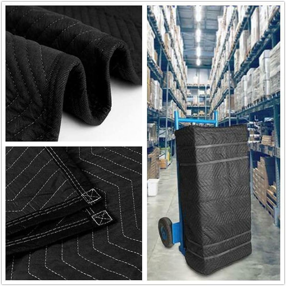 12 Moving & Packing Blankets 80' x 72' (55 lb/dz Weight) - Quilted Shipping Furniture Pads (Black)