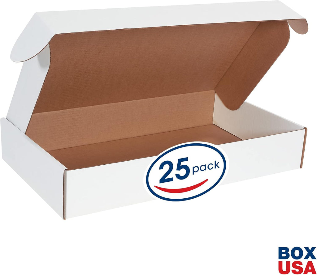 BOX USA 24' Deluxe Shipping Boxes 24'L x 14'W x 4'H, 25-Pack - White Box Mailers for Packaging, Storage, Gifts or Bulk Business Orders