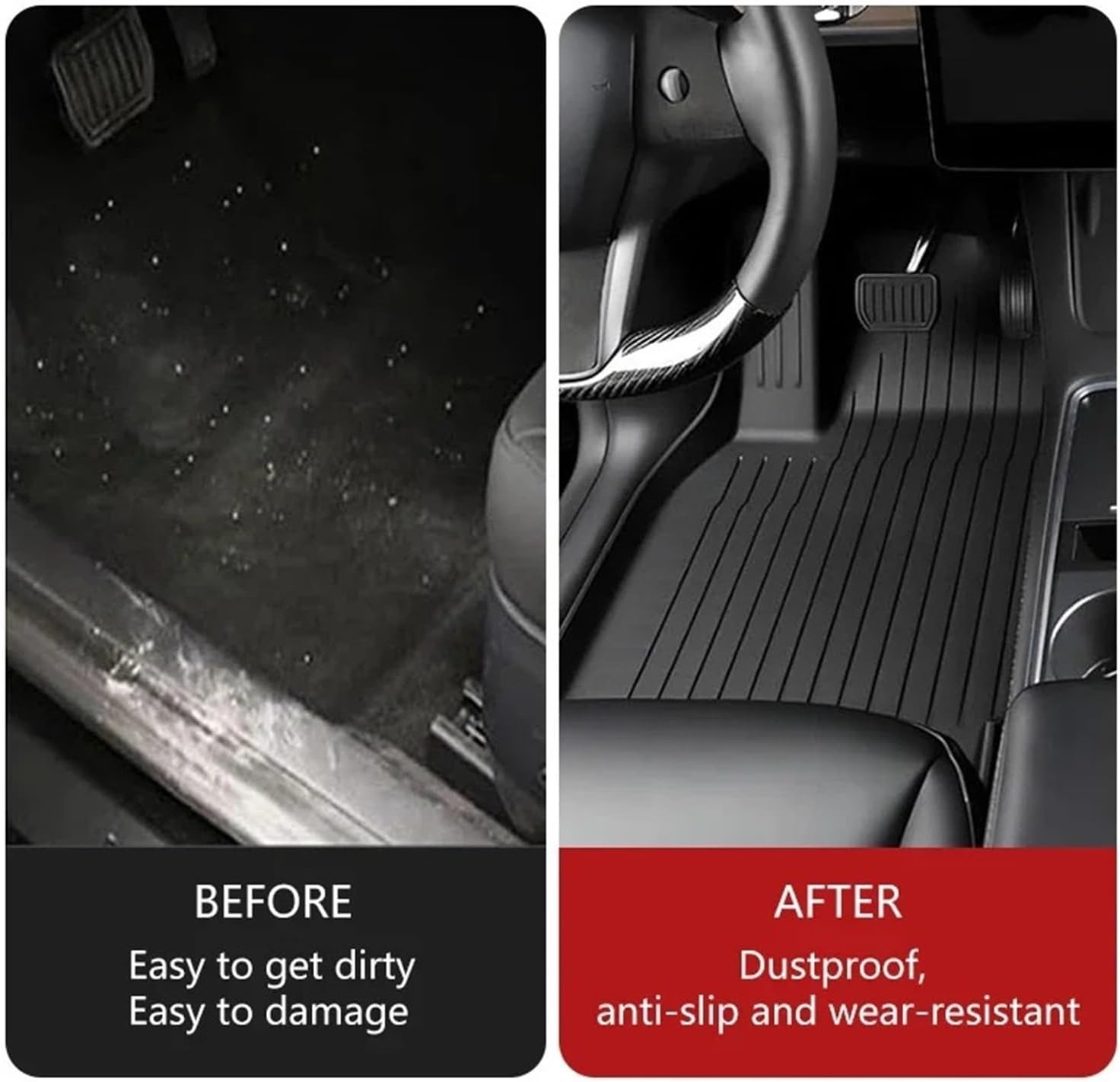 Compatible for Tesla Model Y 3 2021 to 2023 LHD All TPE Floor Mats Trunk Mat Cargo Liner Left Rudder Foot Pads Car Accessories(1PCS Single Sided Aluminum)