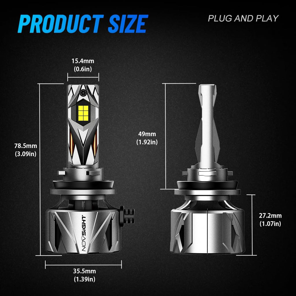 NOVSIGHT 𝗛𝟭𝟭/𝗛𝟵/𝗛𝟴 Fog Bulbs Upgrade, 900% Brighter 95,000LM, 240W Performance, Enhanced Cooling, 5-Min Installation, 100,000+ Hour Lifespan, IP68 & CANBUS Compatible, Pack of 2
