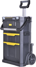 STANLEY 2-in-1 Rolling Workshop Tool Box Empty Tool Box (53 x 75.60 x 32 cm, Tool Carrier with Organiser Attachment, with Two Large Compartments, Telescopic Handle, Made of Robust Plastic) STST1-79231