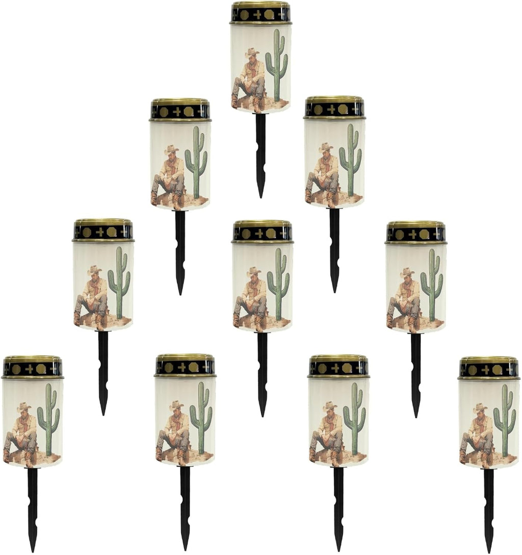 Western Cowboy Cemetery Lights for Grave, Outdoor Solar Garden Pathway Lights - Solar Powered Lanterns for Yard, Patio, Driveway
