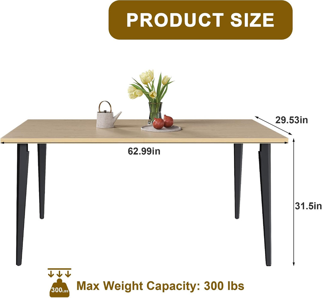 Modern Rustic Industrial Dining Table for 6-8 People – Rectangular Wooden Tabletop, Rust-Resistant Iron Legs, Non-Slip Pads – Versatile Indoor/Outdoor Kitchen & Patio Furniture