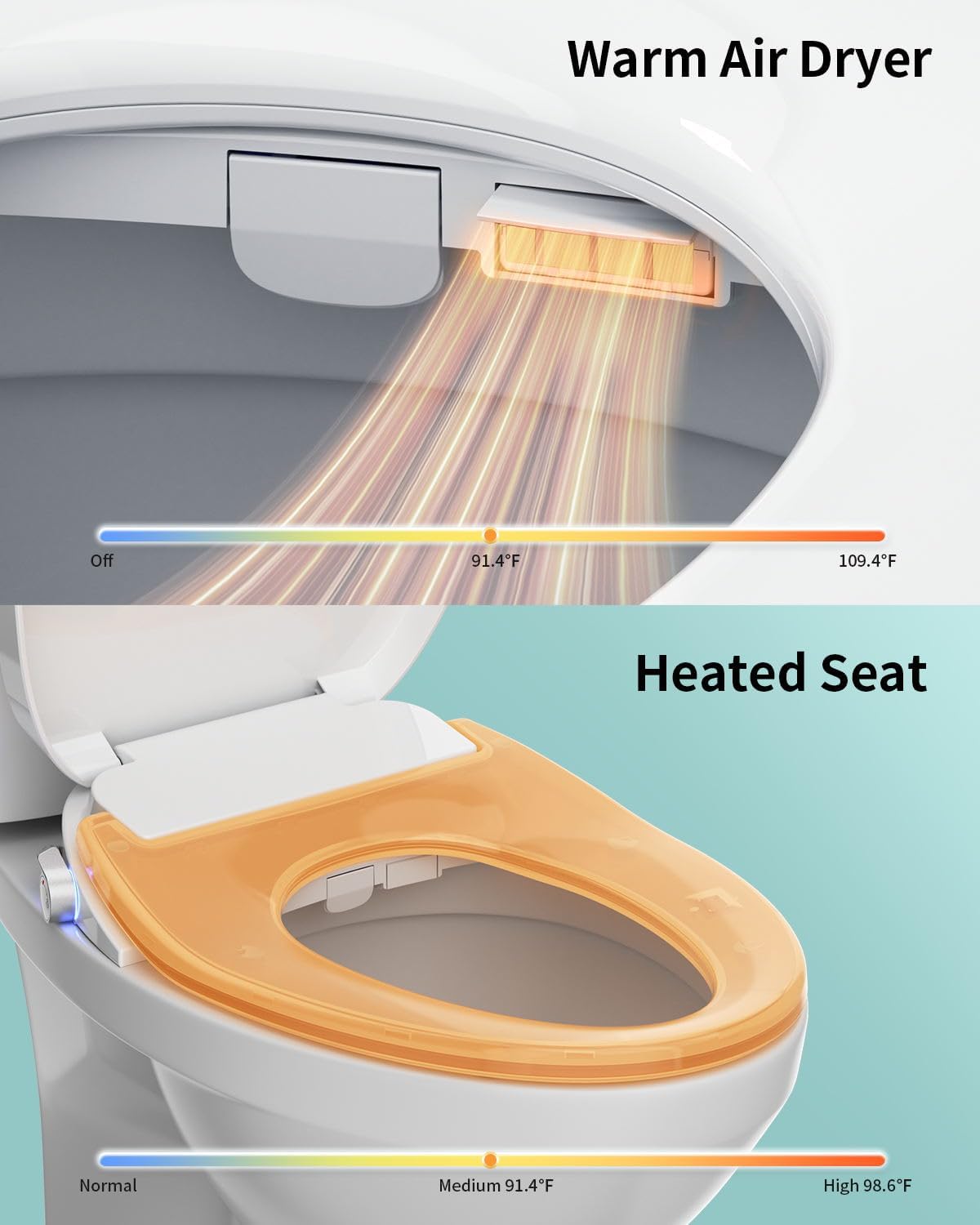 SR SUN RISE Electric Bidet Toilet Seat Elongated - Dual Nozzles for Female & Hip, Comfort Heated Seat & Air Dryer, 6 Wash Modes, Remote & Knob Control, Silent Close Lid, Nightlight, Ultra-Slim