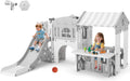 JOYLDIAS 9 in 1 Toddler Slide, Freestanding Kid Climber Slide Playset, Toddler Playhouse with Slide, Basketball Hoop and Climbing Frame, Indoor Outdoor Backyard Playground Toy for Toddlers Age 1-3+