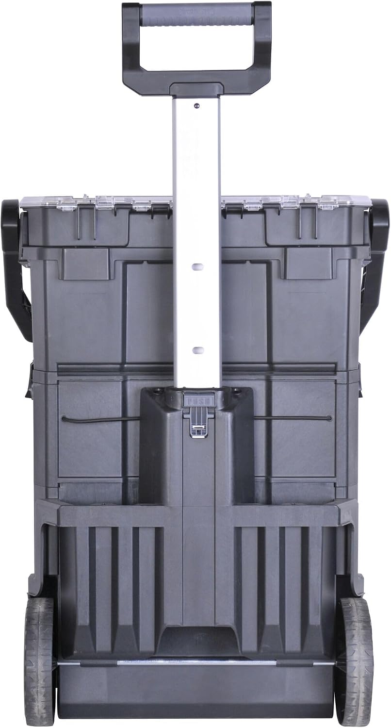 STANLEY 2-in-1 Rolling Workshop Tool Box Empty Tool Box (53 x 75.60 x 32 cm, Tool Carrier with Organiser Attachment, with Two Large Compartments, Telescopic Handle, Made of Robust Plastic) STST1-79231