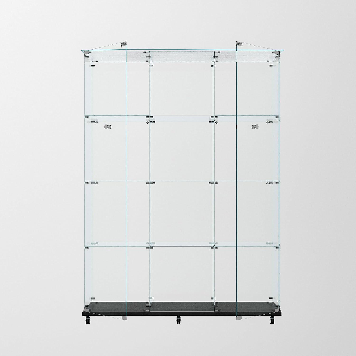 65' Tall Tempered Glass Display Cabinet with LED Lights&Rolling Wheels, Curio Cabinet with 4 Shelves with 2 Door, Quick-Install Style Floor Standing Bookshelf File Cabinet for Living Room Office
