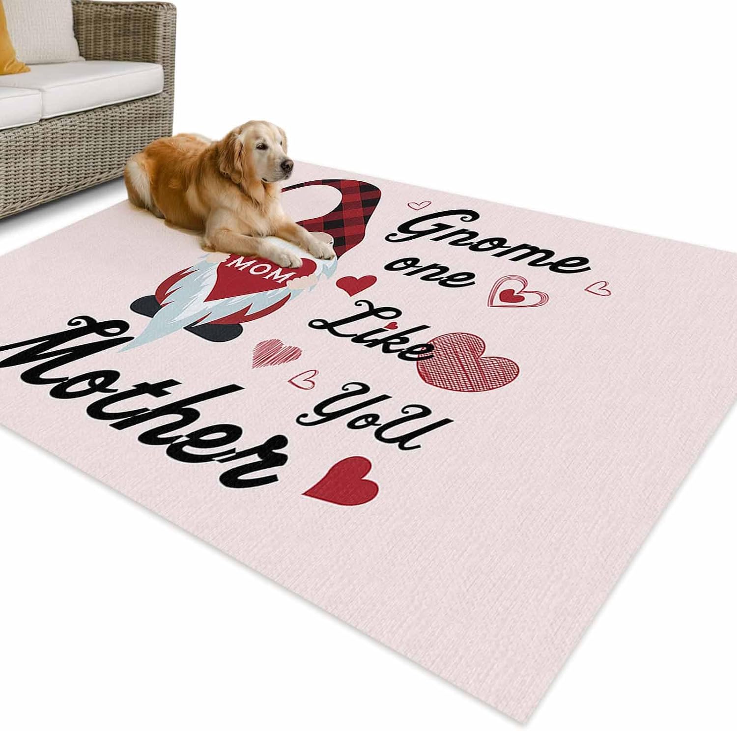 Outdoor Rug 4x6ft Happy Mother's Day Love Hearts with Dwarf Patio Area Rugs Waterproof Easy Cleaning Non Shedding Thick Mats Pink Carpet for Indoor Outdoor Porch Deck Backyard Balcony