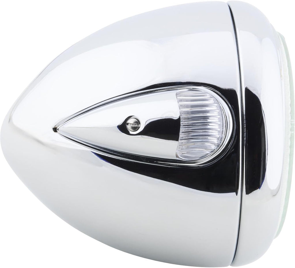 Speedway Motors Guide 682-C Style 7 Inch Chrome Headlight with H4 Halogen Bulb, 12 Volt, Clear LED Marker Light, Round Steel Housing, Universal Driver or Passenger Side