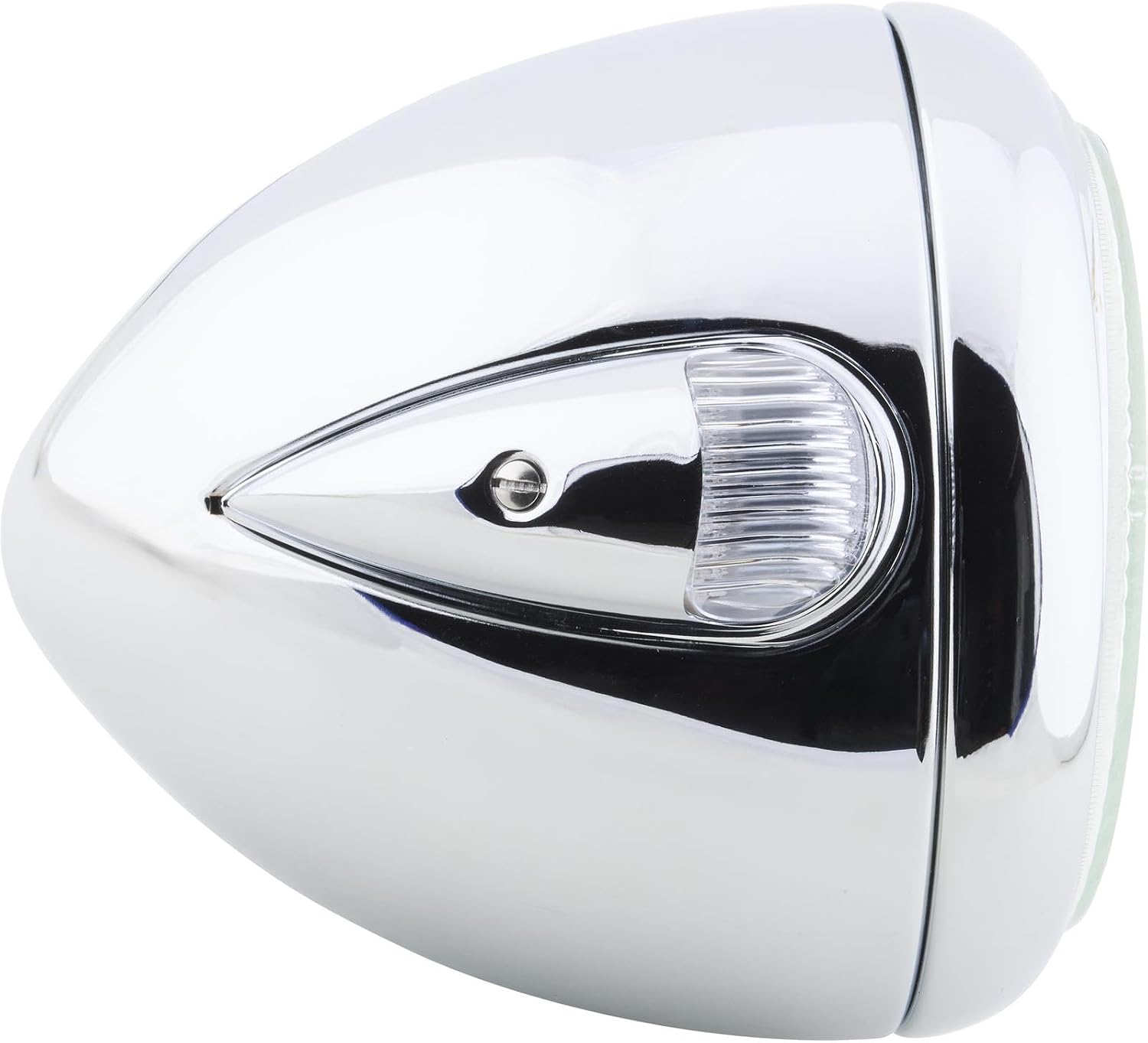 Speedway Motors Guide 682-C Style 7 Inch Chrome Headlight with H4 Halogen Bulb, 12 Volt, Clear LED Marker Light, Round Steel Housing, Universal Driver or Passenger Side