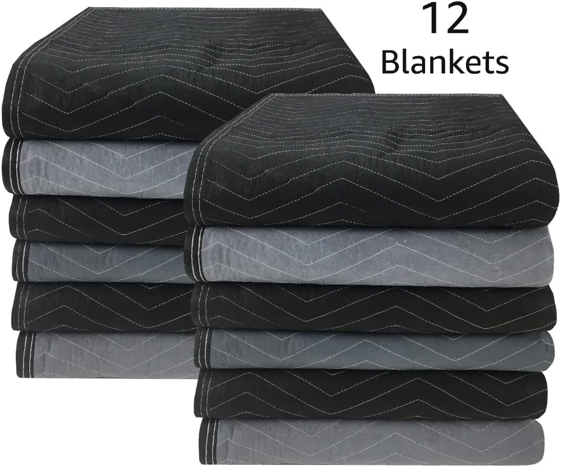Extra Performance Blankets Cotton Poly 75lbs/doz (12 Pack), Moving Pads for Storage, Packing & Home Renovations, Storage Furniture Pads, Heavy Duty Blankets