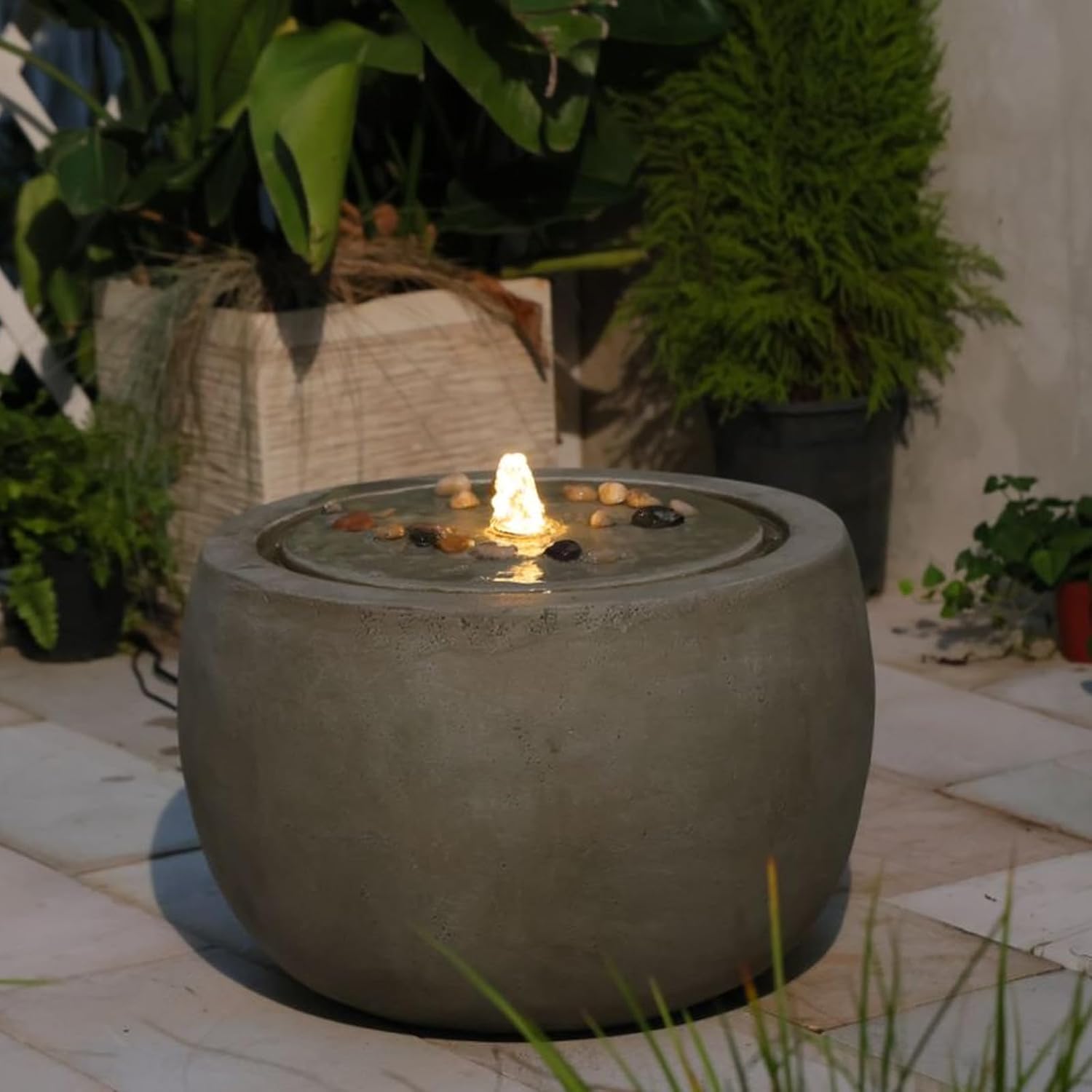 Tankana Garden Water Fountain Outdoor Bubbler Water Feature Indoor with Lights & Pump and Pebbles Waterfall Fountains Concrete Effect for Patio Deck Yard Home Decor Gray, 18 'L x 18' W x 11.5' H