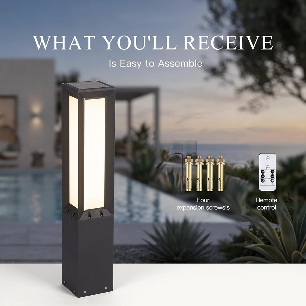 Solar Floor Lamp with Remote, 3000K LED Modern Outdoor Lantern Dimmable, 31.5' Outdoor Solar Lanterns Waterproof IP65, Dusk to Dawn Floor Lamps for Outside Porch Patio Deck Garden Backyard Decor