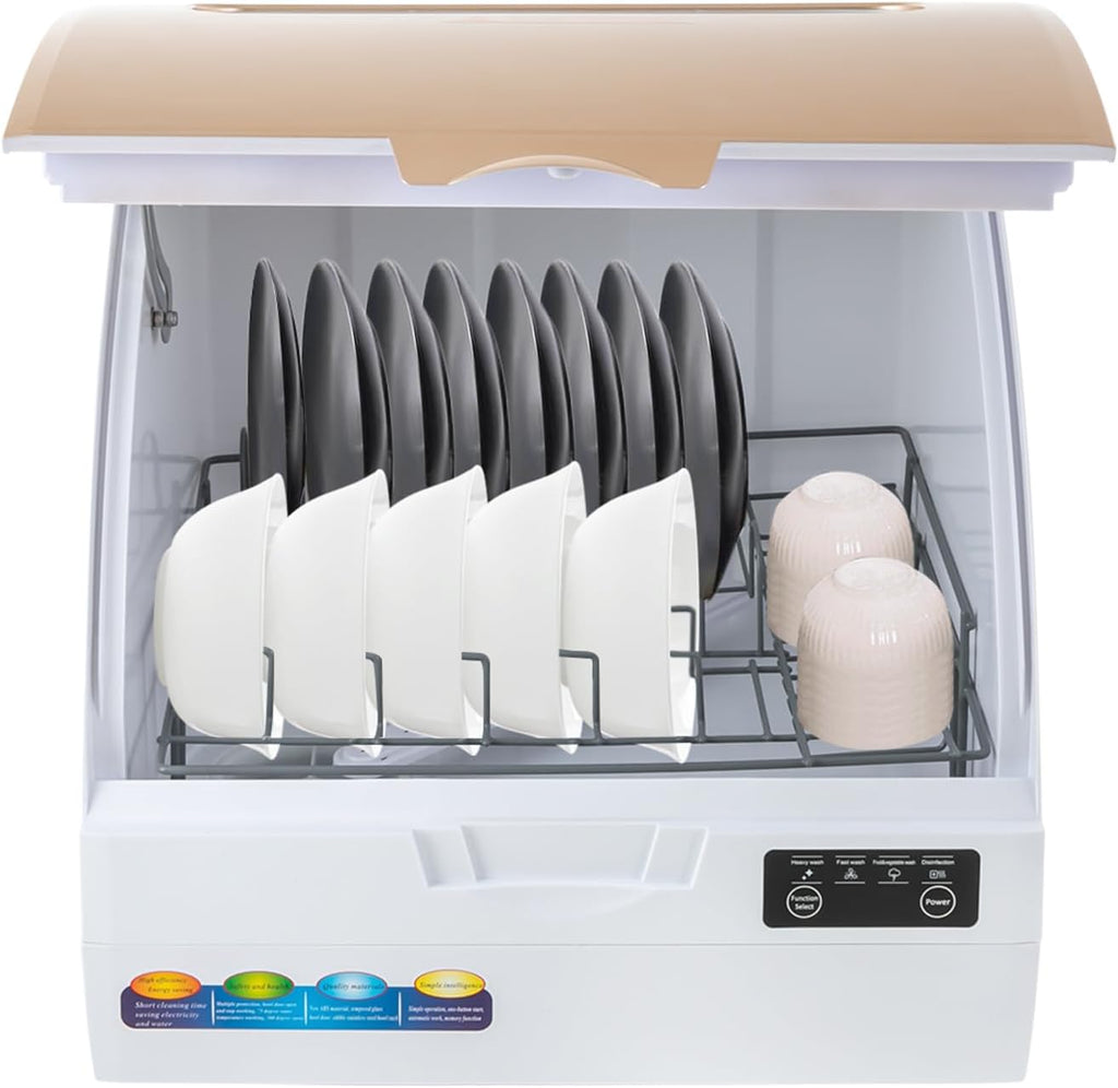 900W Countertop Dishwasher with 3 Washing Modes, 167℉ High-Temp, No Installation Needed, Portable Dishwasher with 3L Water Tank,Compact Mini Dish Washing Machine for Home (Type B - Gold)