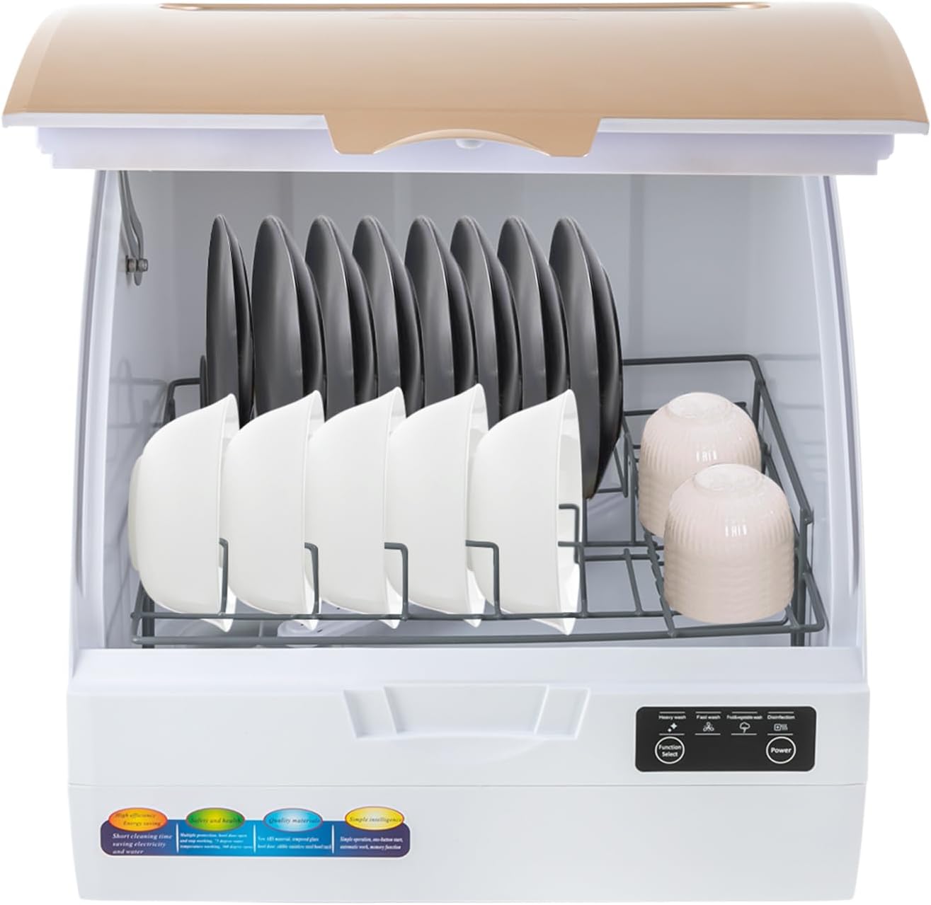 900W Countertop Dishwasher with 3 Washing Modes, 167℉ High-Temp, No Installation Needed, Portable Dishwasher with 3L Water Tank,Compact Mini Dish Washing Machine for Home (Type B - Gold)