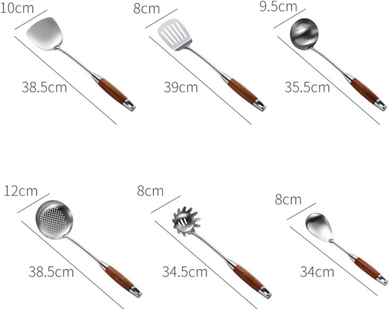 7 PCS Kitchen Cooking Utensils Set Stainless Steel Kitchenware Cookware Set with Holder Metal Kitchen Utensils Set with Wood Heat-Insulated Handle Dishwasher Safe