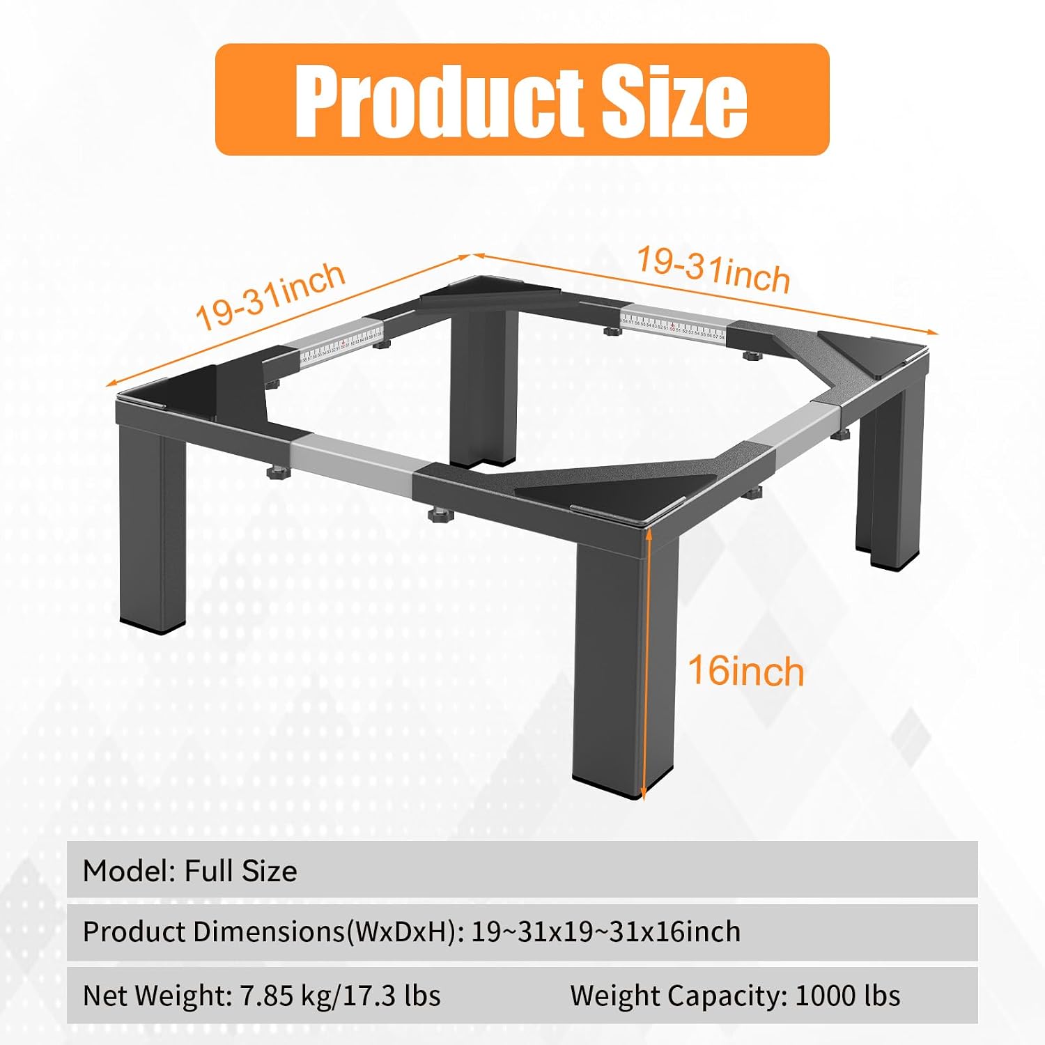 Heavy-Duty All Steel Universal Laundry Pedestal 16' Height , Full size Washing Machine Stand Adjustable Dryer Stand , Suitable for all Washer and Dryer Pedestal（Black）