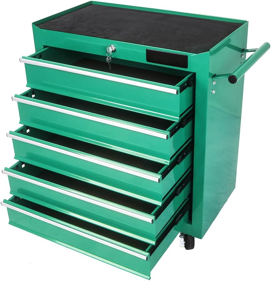 Rolling Tool Chest, 5-Drawer Rolling Tool Box with Interlock System and Wheels for Garage, Warehouse, Workshop, Repair Shop, Green Green