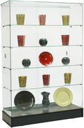 Displays2go Glass Display Cabinet with Sliding Doors, 48 x 72 Locking Frameless Display Case with 4 Fixed Glass Shelves, Standing Showcase for Retail or Collectibles – Black (FRCTWLBK)