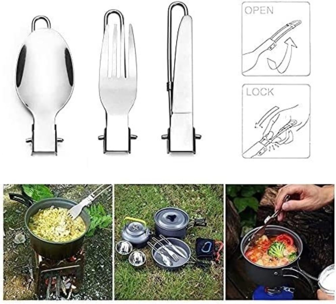 Camping Campfire Utensils, Camping Cookware Kit Outdoor Aluminum Cooking Set for 2 to 3 People Non Stick Folding Pans Backpacking Gear