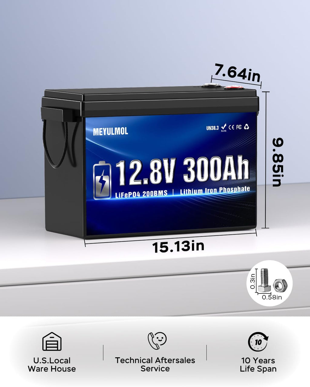 4 Packs 12V 300Ah LiFePO4 Lithium Battery, Upgraded 15000+ Deep Cycle Marine Battery with 200A BMS, 3840Wh Rechargeable Lithium Battery with Low-Temp Protection for RV Solar Panel Camping Product