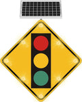 24' Solar Power Traffic Light Ahead Sign, LED Reflective Film Crossing Signals with Accessories, Aluminum Traffic Control Signboards