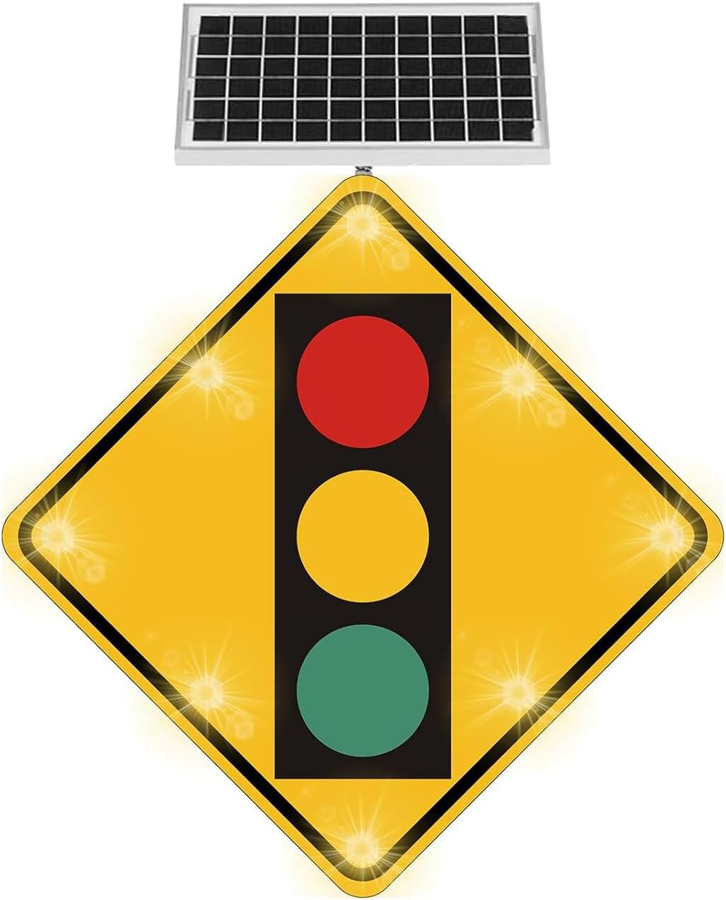 24' Solar Power Traffic Light Ahead Sign, LED Reflective Film Crossing Signals with Accessories, Aluminum Traffic Control Signboards