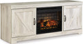 Signature Design by Ashley Bellaby Farmhouse 63' TV Stand with Electric Fireplace for TVs up to 72', Whitewash
