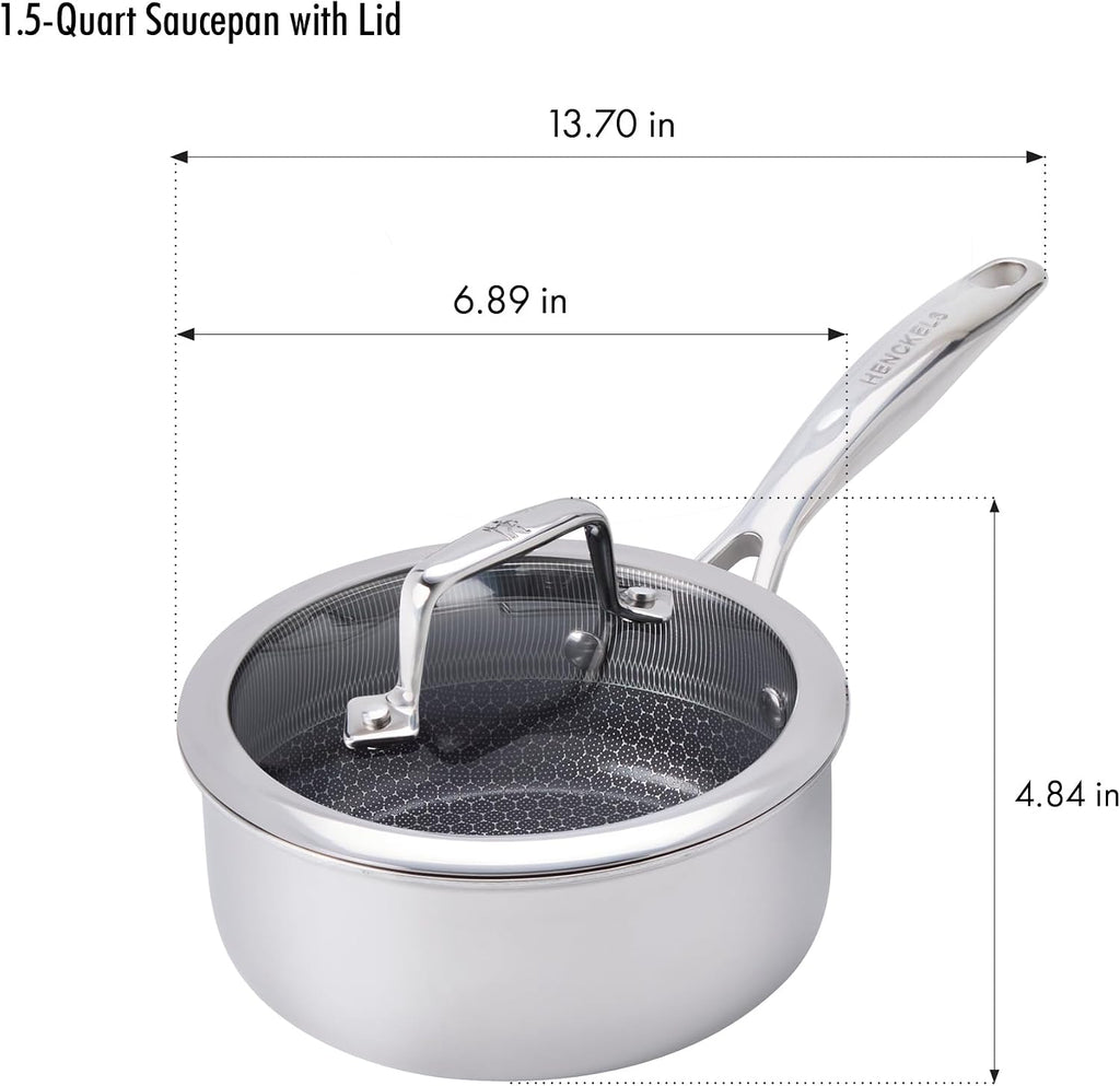 Henckels Paradigm Stainless Steel 6 pc Cookware Set, Tri-Ply Ceramic Nonstick Cookware with Dutch Oven, Non Toxic Induction Cookware Set, Metal-Utensil & Dishwasher Safe