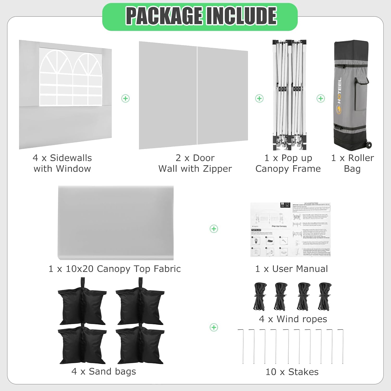 HOTEEL 10x20 Pop Up Canopy Tents for Parties, Outdoor Tent with 6 Sidewalls & Wheeled Bag & 4 Sandbags, Easy Setup for Wedding, Patio Events, Commercial, Party -Waterproof and UV50+ Protection, White