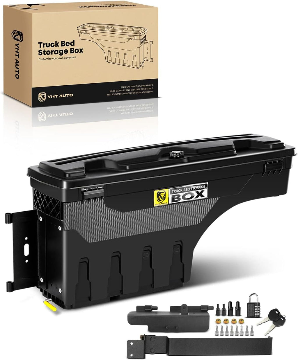 YHTAUTO Truck Bed Storage Tool Box Lockable Compatible with 1987-2011 Dodge Dakota, Driver Side, Swing Waterproof Wheel Well ToolBox
