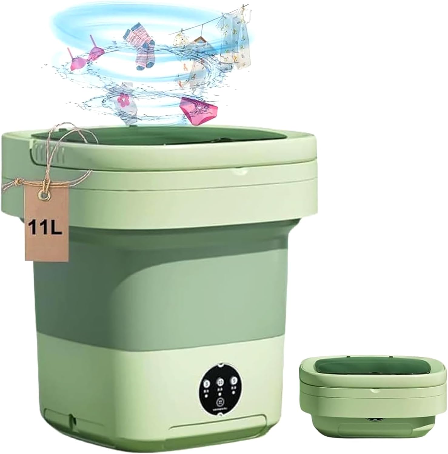 11L Mini Portable Folding Washing Machine, Large Capacity Foldable Washer, Mini Washer with Drain Basket Deep Cleaning of Underwear, Baby Clothes Suitable for Apartments, Dormitories, Hotels(Green)