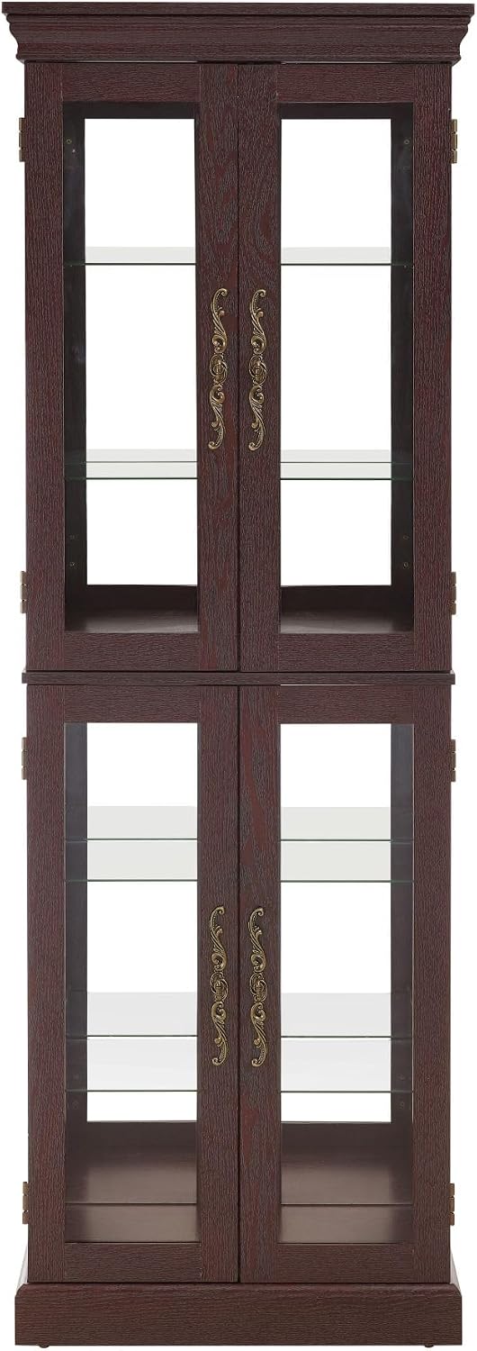 71' Lighted Curio Cabinet with 6 Adjustable Shelves, Vintage Glass Display Case, Tempered Glass Doors, Tall Wine Bar Cabinet for Living Room Liquor Storage, Bulb Included