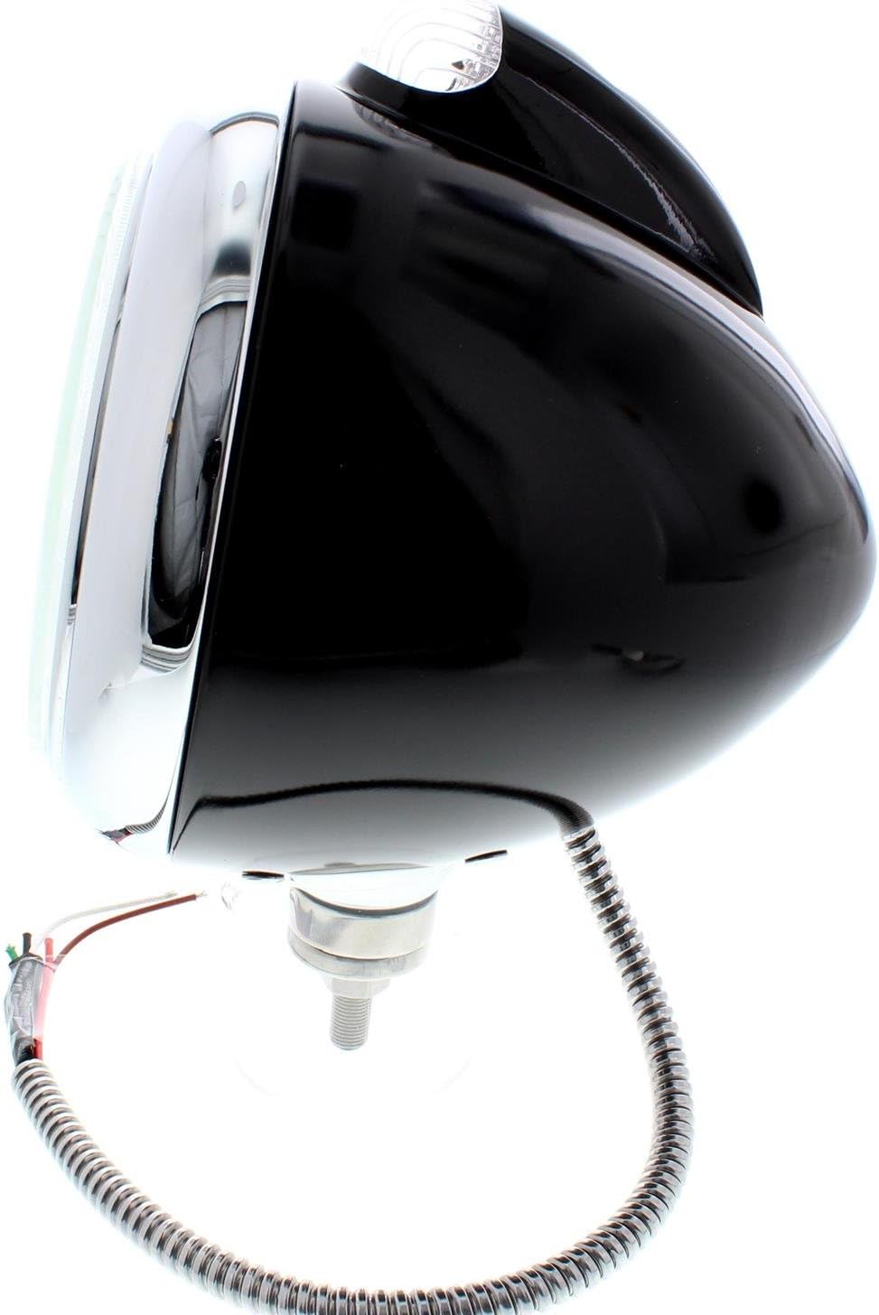 Speedway Motors Guide 682-C Style 12-Volt Headlight Kit with Clear Lens Marker Lights, H4 Bulbs, Polished Stainless Highboy Mounts and Model A Fender Pads, Black, 7 Inch Diameter